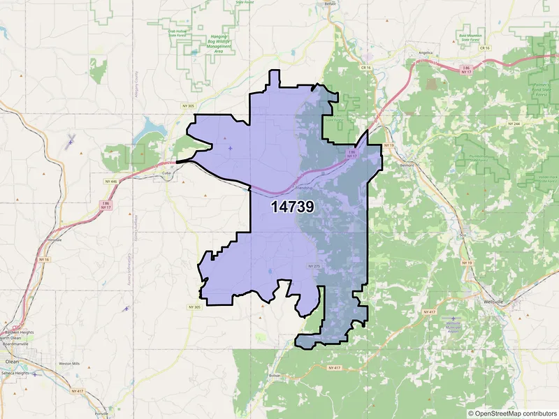 Map of ZIP Code 14739 — Friendship, NY