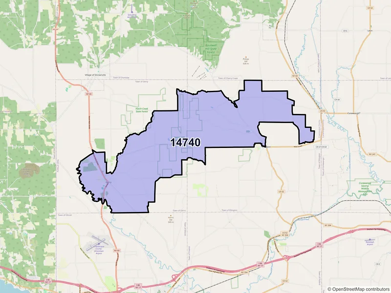 Map of ZIP Code 14740 — Gerry, NY