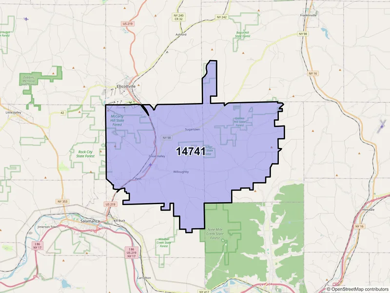Map of ZIP Code 14741 — Great Valley, NY