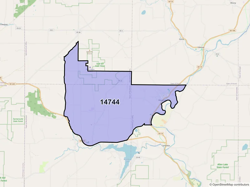 Map of ZIP Code 14744 — Houghton, NY