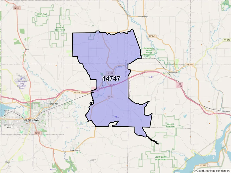 Map of ZIP Code 14747 — Kennedy, NY