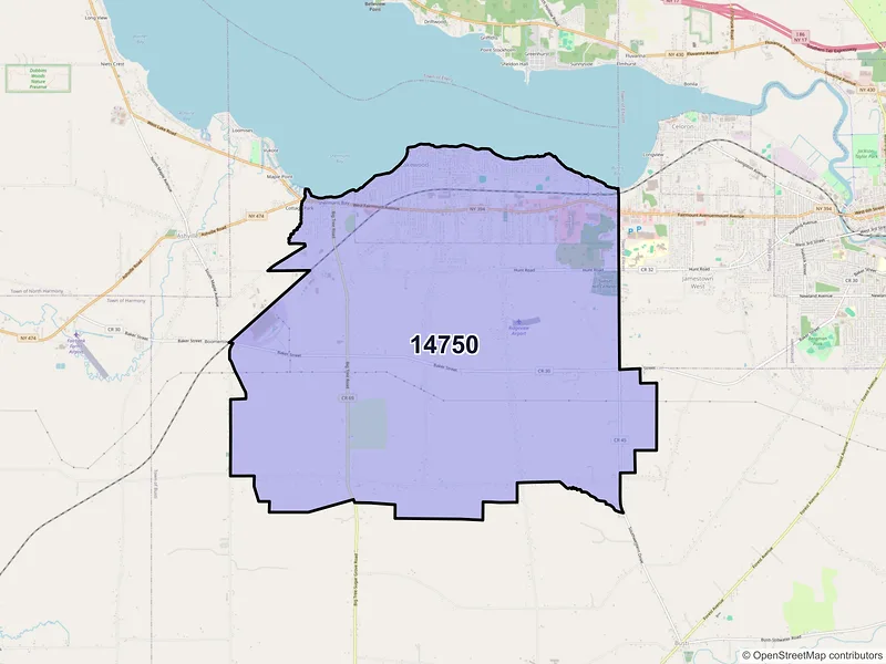Map of ZIP Code 14750 — Lakewood, NY