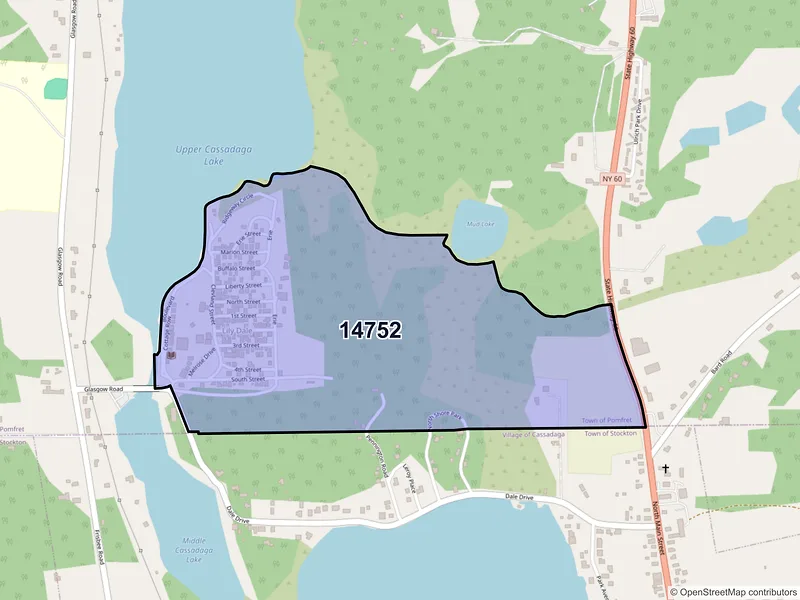Map of Lily Dale, New York and ZIP codes