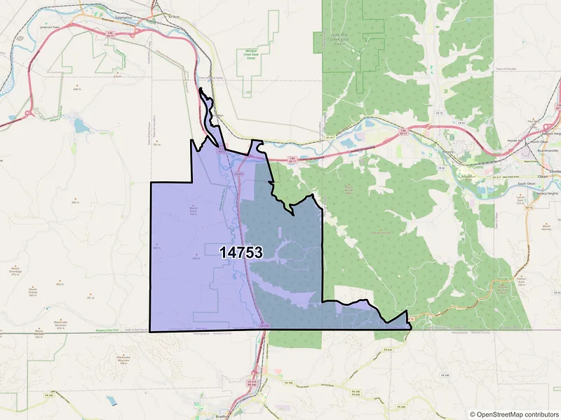 Map of Limestone, New York and ZIP codes