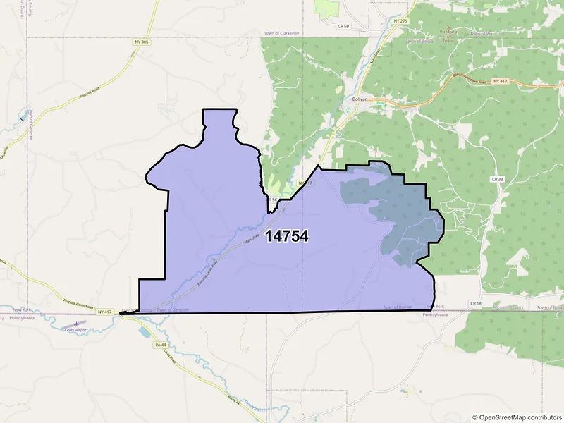 Map of ZIP Code 14754 — Little Genesee, NY