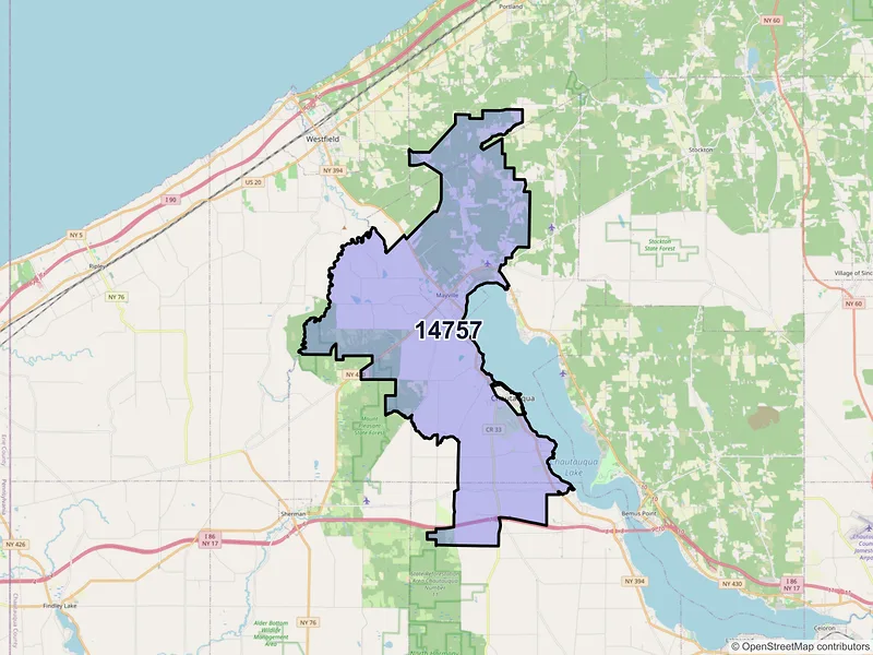 Map of ZIP Code 14757 — Mayville, NY