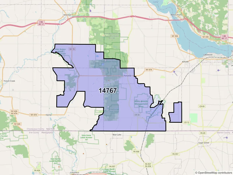 Map of ZIP Code 14767 — Panama, NY