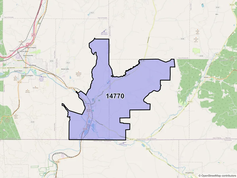 Map of Portville, New York and ZIP codes