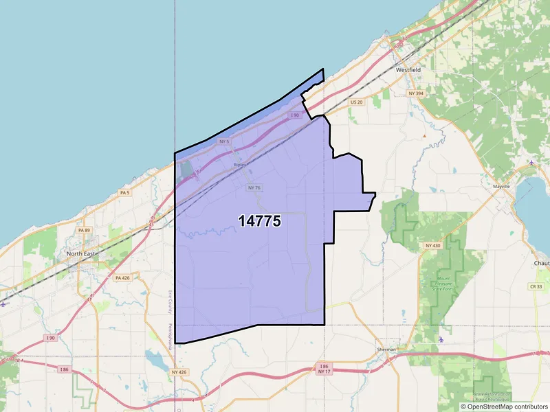 Map of ZIP Code 14775 — Ripley, NY
