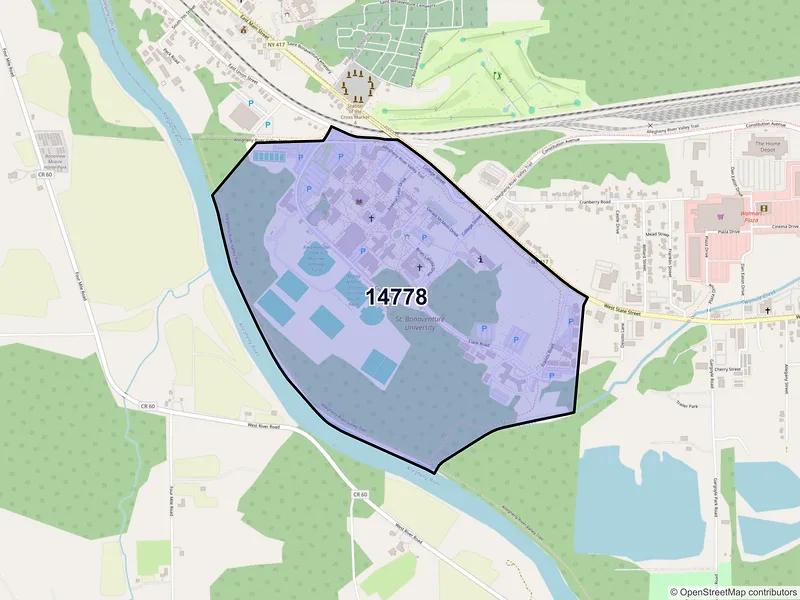 Map of Saint Bonaventure, New York and ZIP codes
