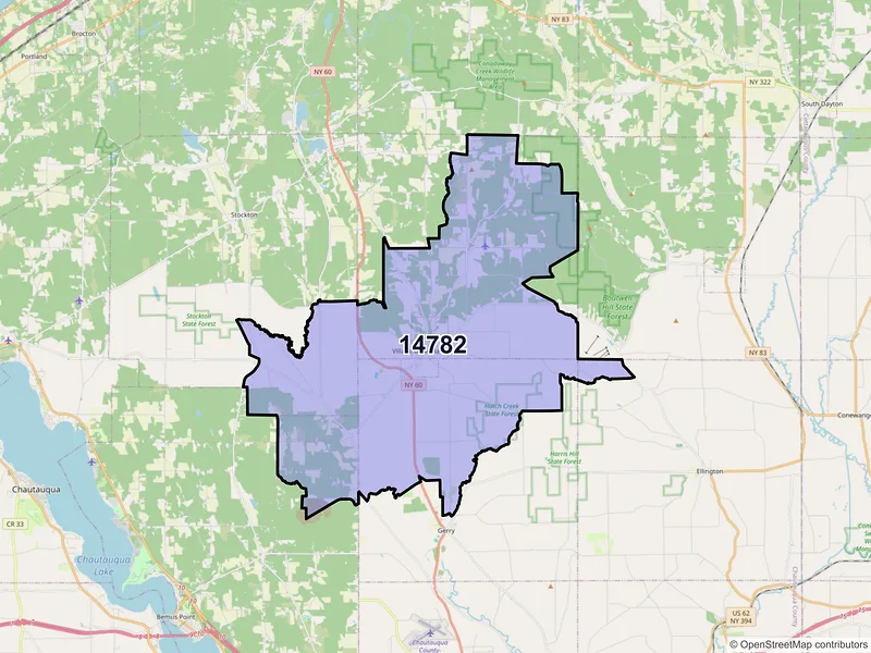 Map of ZIP Code 14782 — Sinclairville, NY