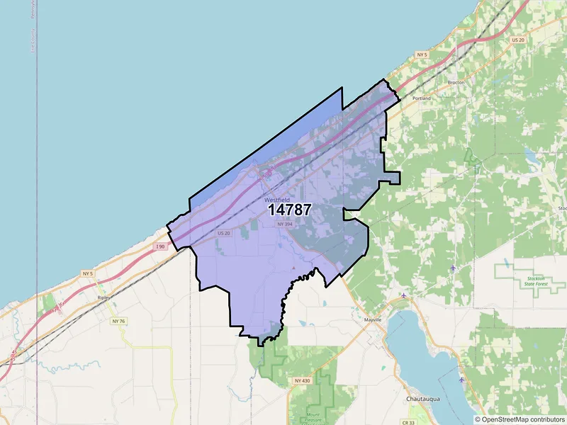 Map of Westfield, New York and ZIP codes