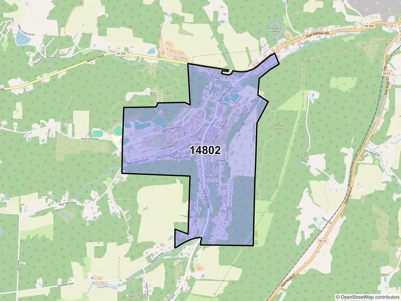 Map of ZIP Code 14802 — Alfred, NY