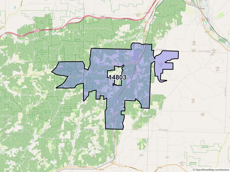 Map of ZIP Code 14803 — Alfred Station, NY