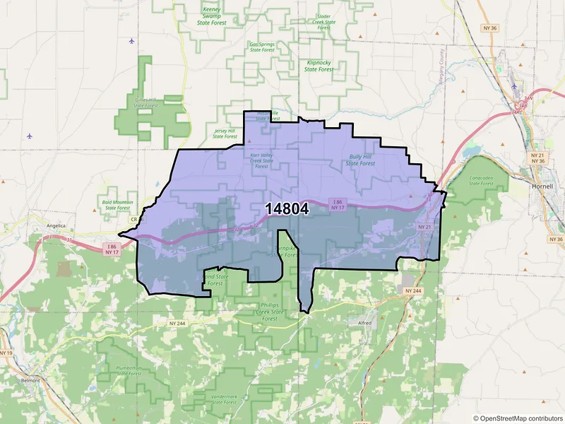 Map of ZIP Code 14804 — Almond, NY
