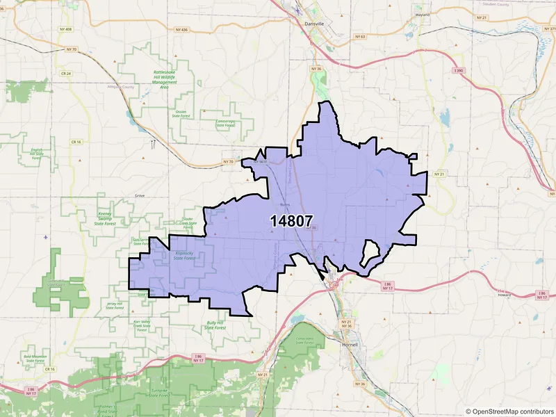 Map of ZIP Code 14807 — Arkport, NY