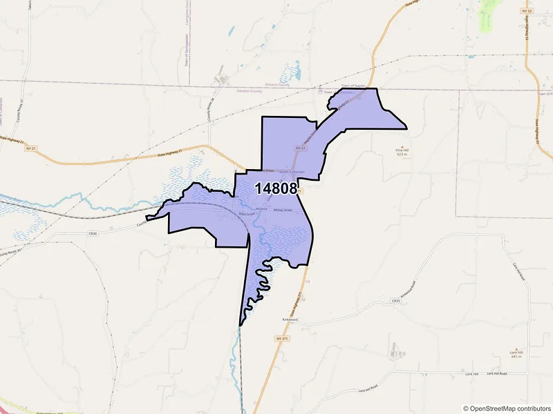 Map of ZIP Code 14808 — Atlanta, NY