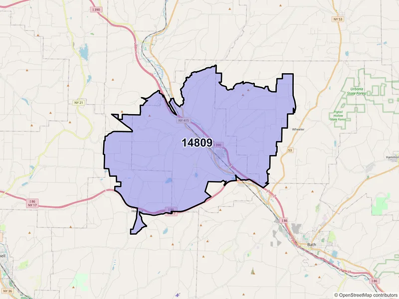 Map of ZIP Code 14809 — Avoca, NY