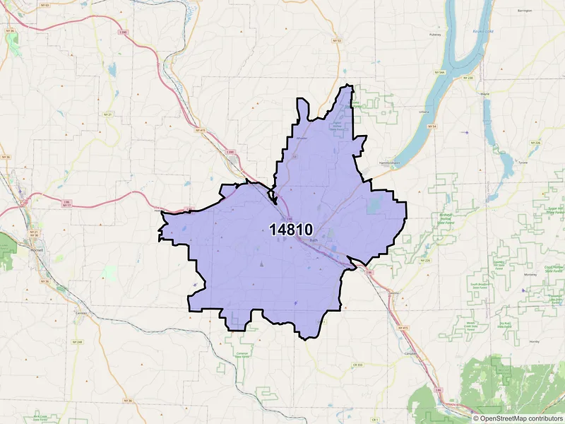 Map of ZIP Code 14810 — Bath, NY