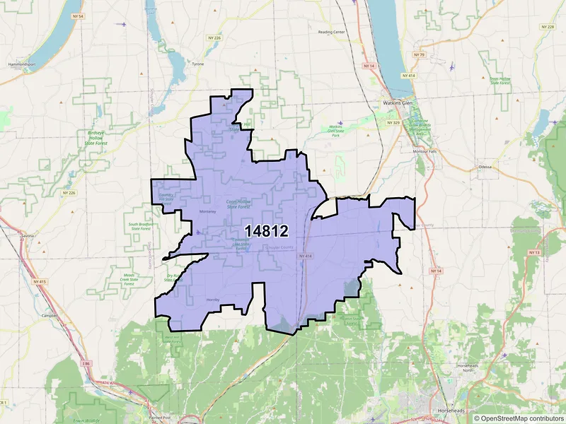 Map of ZIP Code 14812 — Beaver Dams, NY