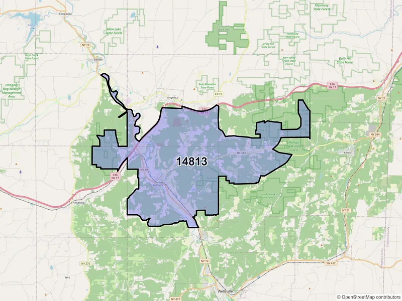 Map of ZIP Code 14813 — Belmont, NY