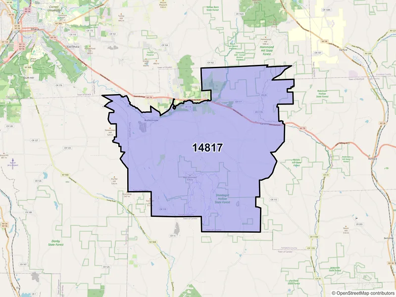 Map of ZIP Code 14817 — Brooktondale, NY