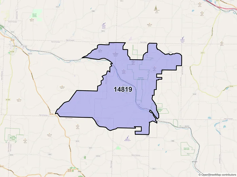Map of Cameron, New York and ZIP codes
