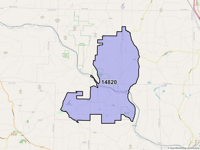 Map of ZIP Code 14820 — Cameron Mills, NY
