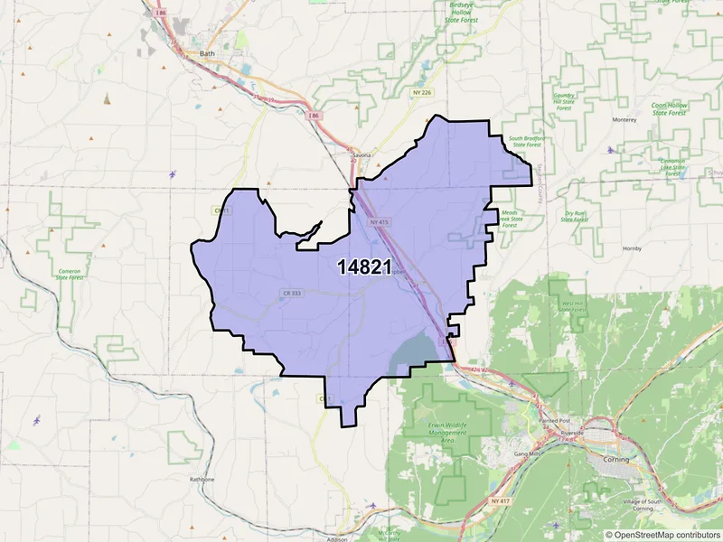 Map of ZIP Code 14821 — Campbell, NY