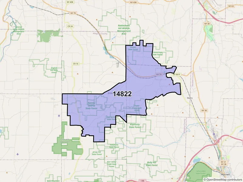 Map of ZIP Code 14822 — Canaseraga, NY