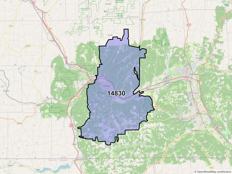 Map of ZIP Code 14830 — Corning, NY