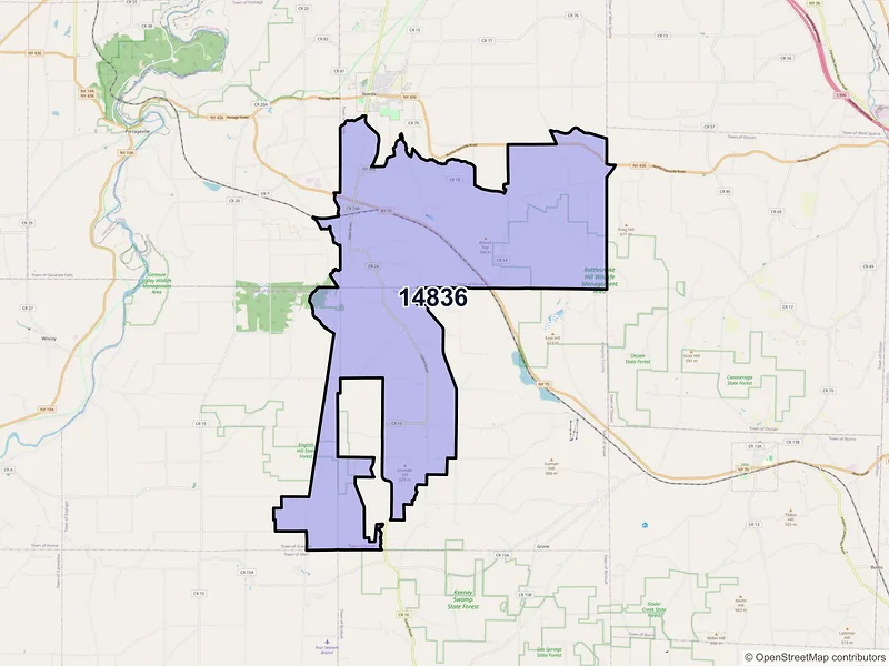 Map of ZIP Code 14836 — Dalton, NY