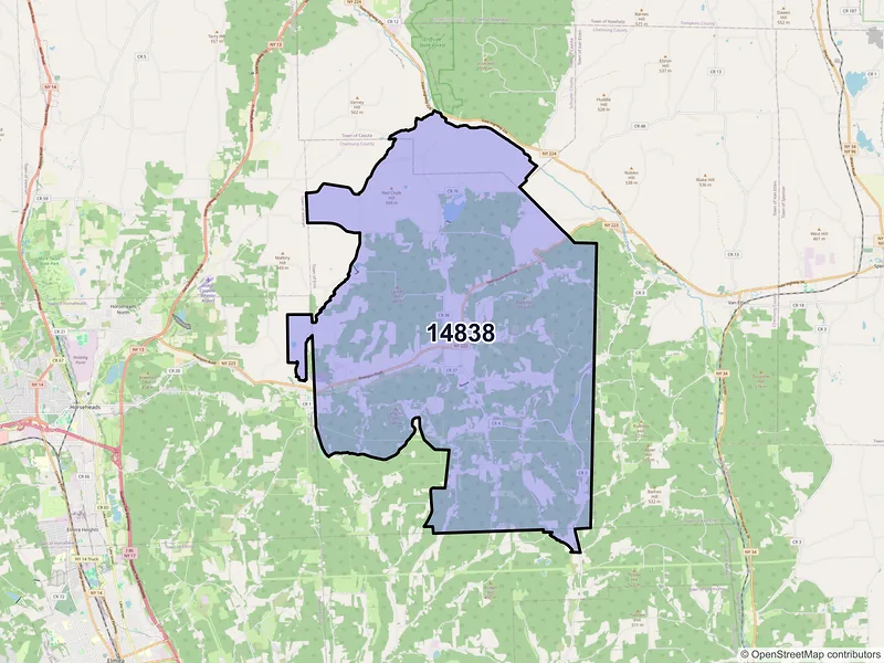 Map of ZIP Code 14838 — Erin, NY