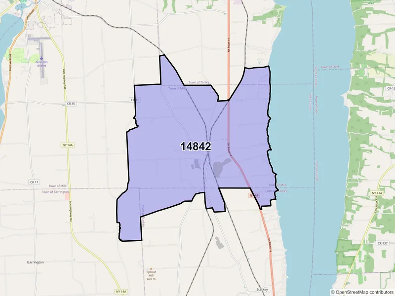 Map of ZIP Code 14842 — Himrod, NY