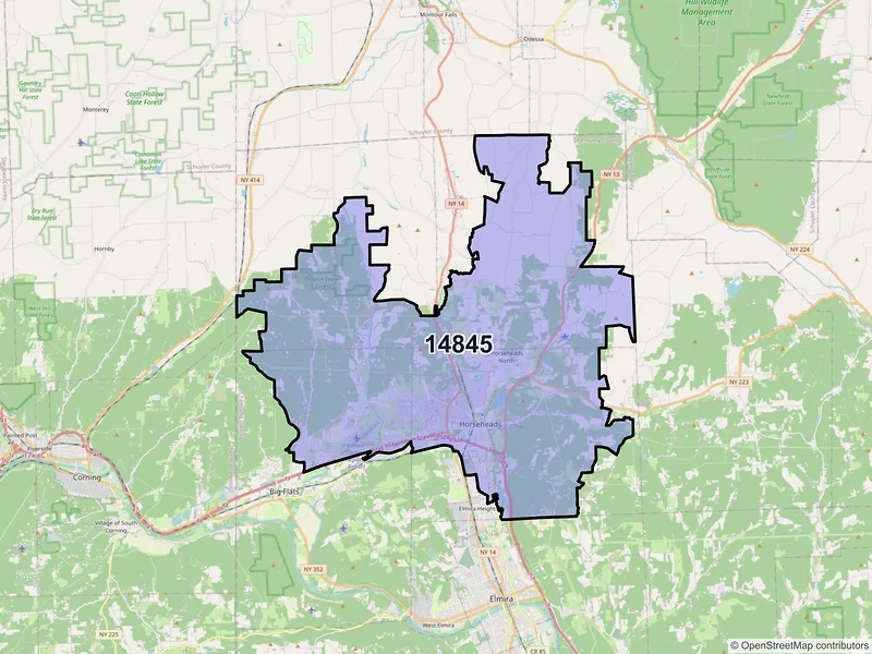 Map of ZIP Code 14845 — Horseheads, NY