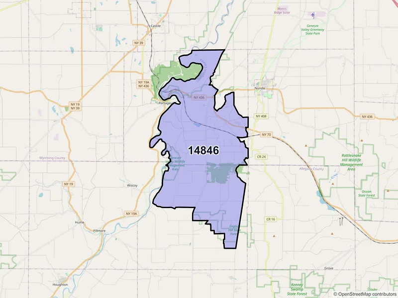 Map of ZIP Code 14846 — Hunt, NY