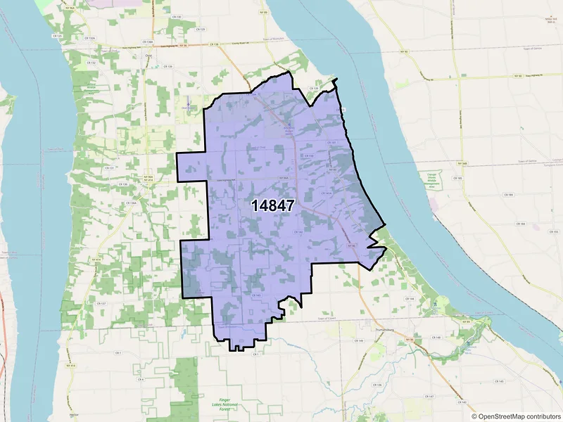 Map of ZIP Code 14847 — Interlaken, NY