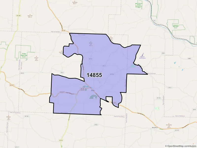 Map of ZIP Code 14855 — Jasper, NY