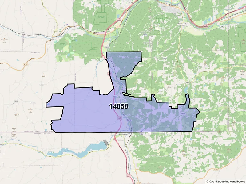 Map of ZIP Code 14858 — Lindley, NY