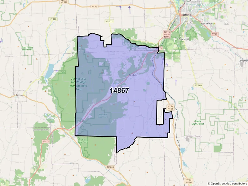 Map of ZIP Code 14867 — Newfield, NY