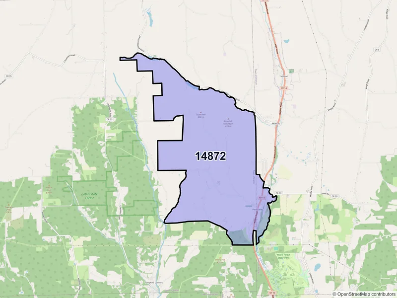 Map of Pine Valley, New York and ZIP codes