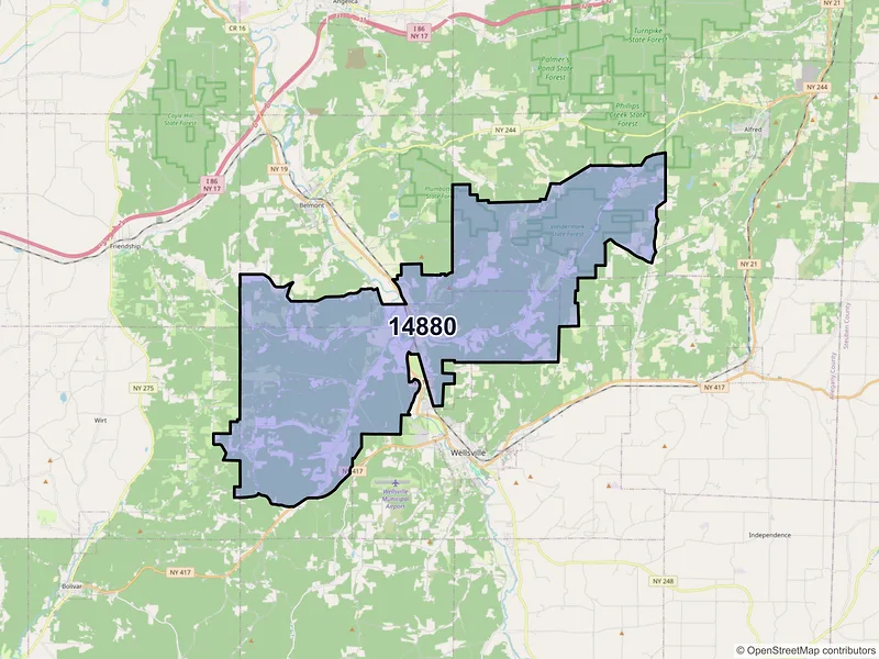 Map of ZIP Code 14880 — Scio, NY