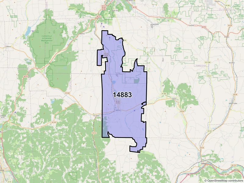 Map of ZIP Code 14883 — Spencer, NY