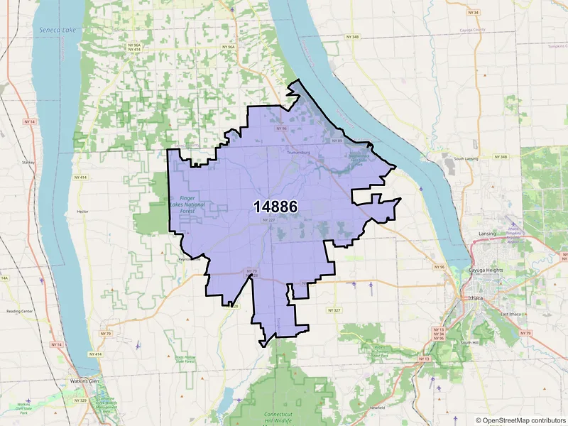 Map of Trumansburg, New York and ZIP codes