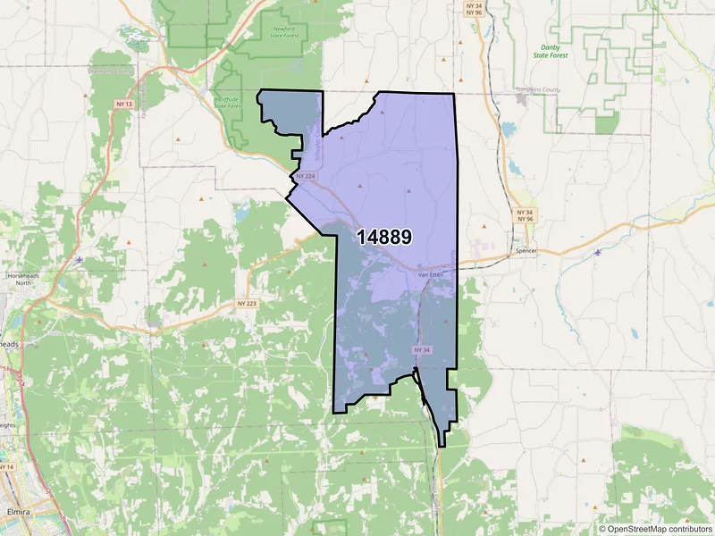 Map of ZIP Code 14889 — Van Etten, NY