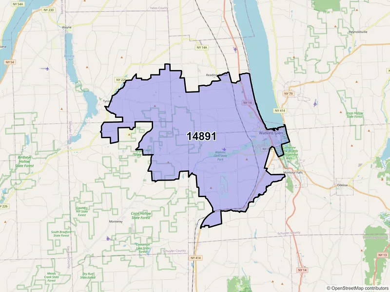 Map of ZIP Code 14891 — Watkins Glen, NY