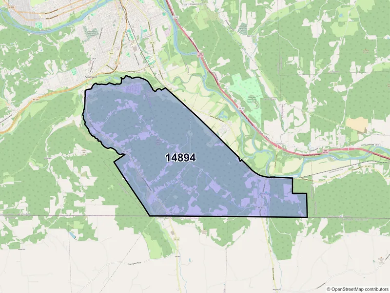 Map of ZIP Code 14894 — Wellsburg, NY