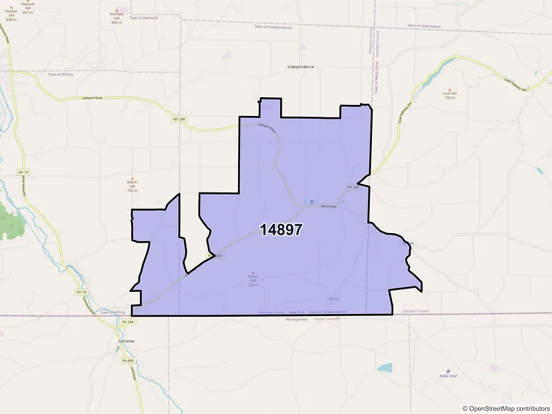Map of ZIP Code 14897 — Whitesville, NY