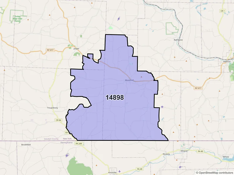Map of ZIP Code 14898 — Woodhull, NY