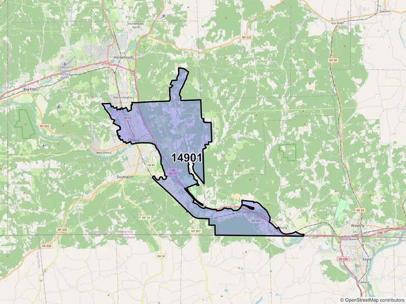 Map of ZIP Code 14901 — Elmira, NY